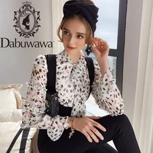 

Dabuwawa Sweet Print Blouse Women Bow Neck Ruffle Sleeve Shirts Tops Office Ladies Spring Fashion Blouses Female DO1AST011