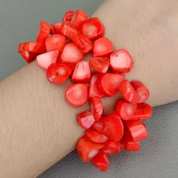 

8" 2 Strands Red Orange Coral Top-drilled fan Bracelet Bohemian cute Jewelry Women's Gifts