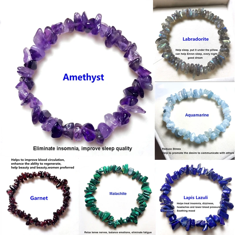 

Natural Stones Crystal Chakras Bracelet Gemstone Chips Jewelry Bracelet Yellow Crystal Clear Crystal Aquamarine