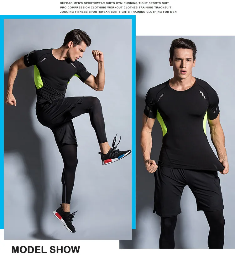 Набор для бега для мужчин, спортивные костюмы, облегающая Спортивная одежда для бега, спортивная одежда для фитнеса, компрессионный спортивный костюм для спортзала, костюмы MMA