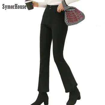 

Black Elegant Office Lady Elastic Waist Flare Hem Pants Casual Solid Minimalist Pants 2019 Autumn Women Pants Trousers