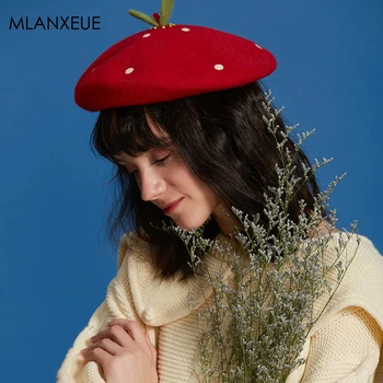 

Solid Dot Berets Women Gift Fashion Autumn Winter Wool Caps Gift For Girlfriends Cute Headdress Ladies Warm Beret Painter Hats