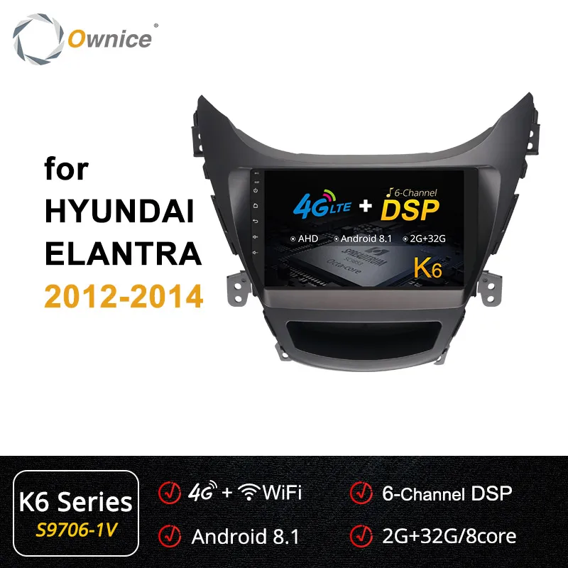 Ownice K1 K2 K3 K5 K6 ANDROID 9,0 8 core автомобильный DVD gps радио для HYUNDAI ELANTRA 2011 2012 2013 4 аппарат не привязан к оператору сотовой связи DSP 360 панорама - Цвет: S9706-1 K6 Series