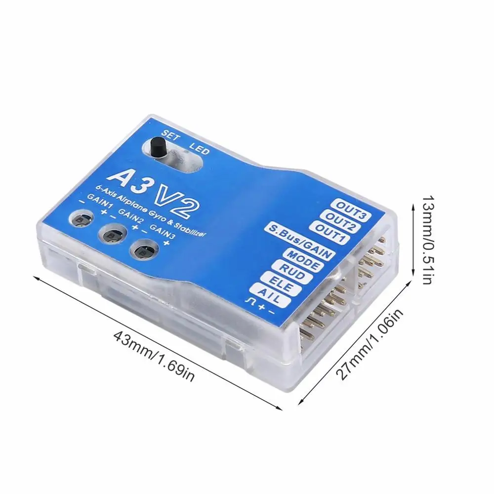 Three-axis Gyro A3 V2 Flight Controller Stabilizer for RC Airplane Fixed-wing Copter One-click Auto Hover 4 Flight Modes