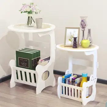 

European Style Wood-Plastic Round CoffeeTable Multifunction Modern Coffee Table DIY Installation Waterpoof White Storage
