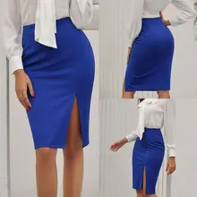 Модная женская хип-юбка с запахом с разрезом и высокой талией однотонные юбки Офисная Женская юбка GM