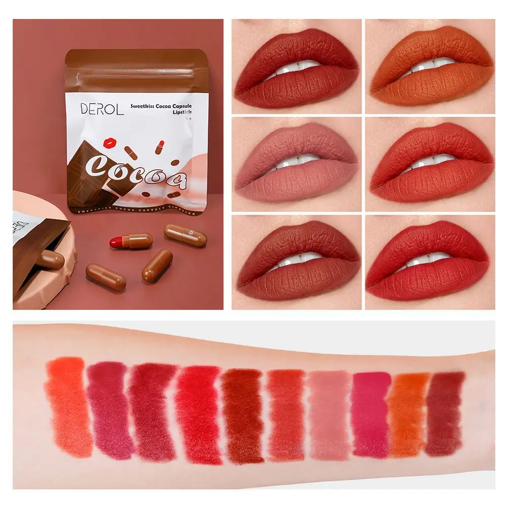 8/10PCS Candy Capsule Design Mini Lipstick Fine&ampSmooth Matte Tint Velvet Lip Makeup Pocket Waterproof |