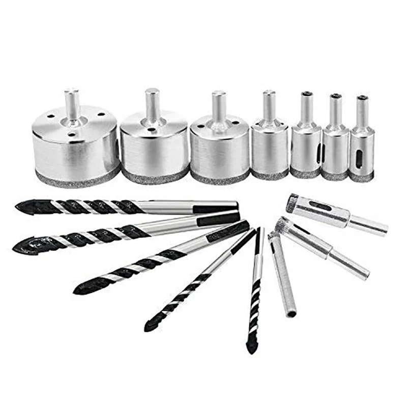 

Drill Set, 10 Diamond Hole Saw Set And 5 Piece Twist Drill, Hss Tungsten Steel Head For Ceramic Marble Granite Glass And Ceramic