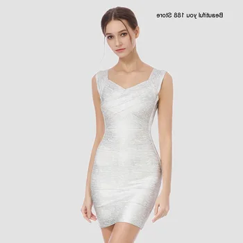 

hot Two-color strength silver bandage skirt printing hot glue Noble slim dress host star same style
