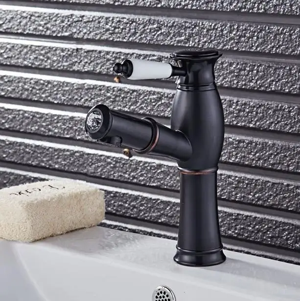 Vidric Pull Out Bathroom Sink Faucet Black Crane Tap Hot and Cold Water Mixer Oil Rubble Bronze Deck Mounted Bath Faucet ELF9095 - Цвет: Black