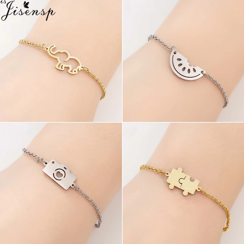 

Jisensp Retro Stainless Steel Charm Bracelets for Women Fashion Jewelry Punk Elephant Bracelet vsco Girl Friendship Bisuteria