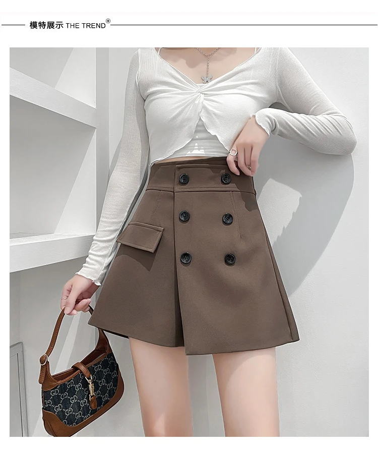 new winter thickening irregular since the a-line skirt waist short double-breasted wide-legged pants Women denim shorts