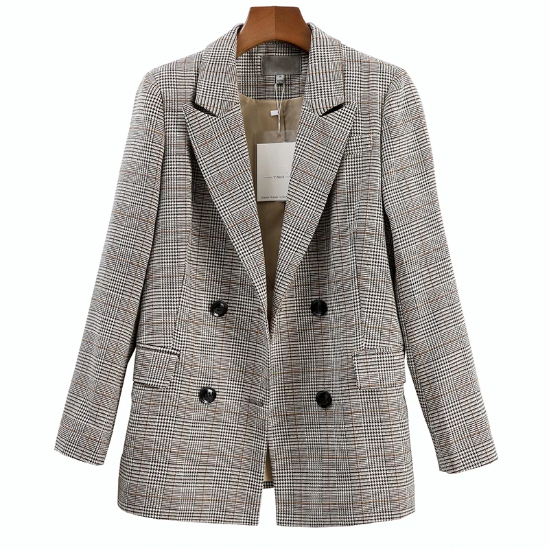 Womens Blazers Check Suit Jacket Woman Spring and Autumn New Korean Long Loose Slim Casual British Style Suit Jacket Woman