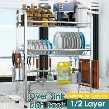 

1/2 Layer Dish Drying Rack Holder Basket Plated Iron Home Washing Holder Kitchen Sink Dish Drainer Drying Rack Organizer Shelf