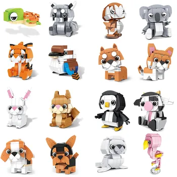 Single Sale Creative 3D Mini Animal Block Set DIY Dog Tiger Rabbit Squirrel Penguin Owl Koala Cow  Building Brick Toy For Kids 1