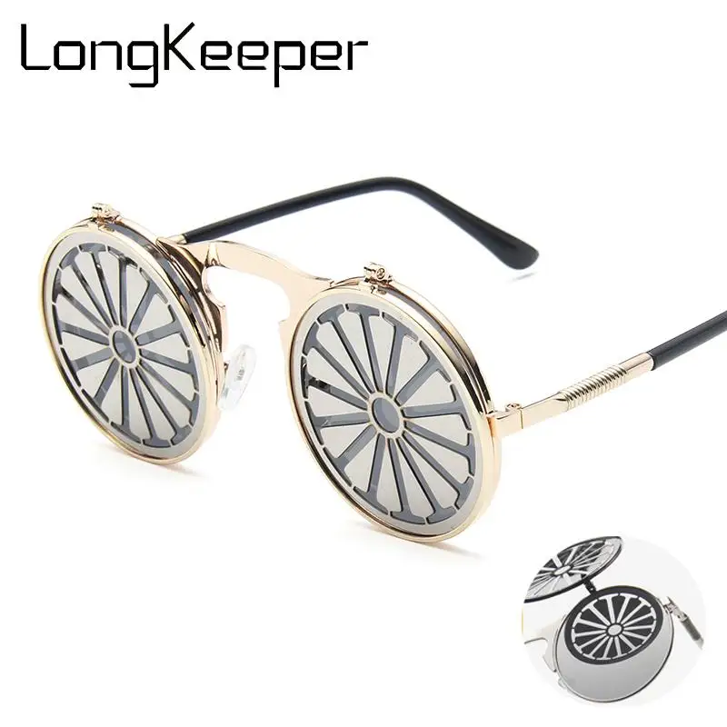 

Vintage Steampunk Flip Sunglasses Cool Round Metal Frame Sun Glasses for Men Women Brand Designer Circle Glasses Oculos UV400