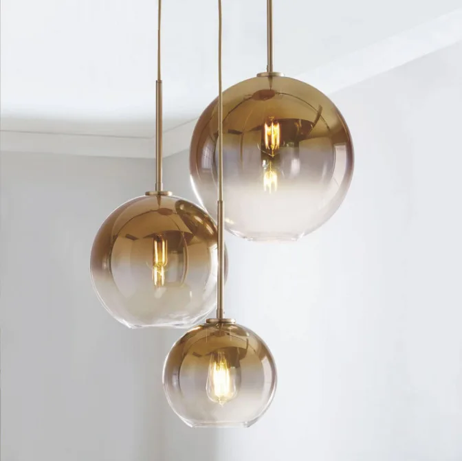 Современный подвесной светильник, серебристый, золотой стеклянный шар, подвесной светильник, лампа для кухни, светильник для столовой, гостиной