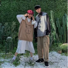 Мужской свитер жилет осень и зима новая пара свободный свитер без рукавов свитер жилет Молодежная модная мужская одежда