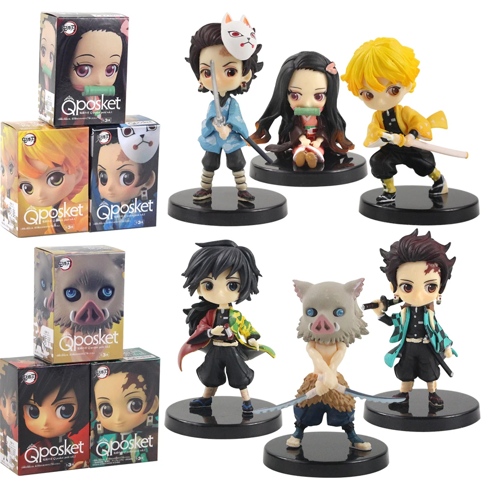 3 шт. 8 см Q Posket Demon Slayer фигурки Tanjirou Kamado Nezuko Agatsuma Zenitsu Hashibira Inosuke Tomioka Giyuu аниме модели