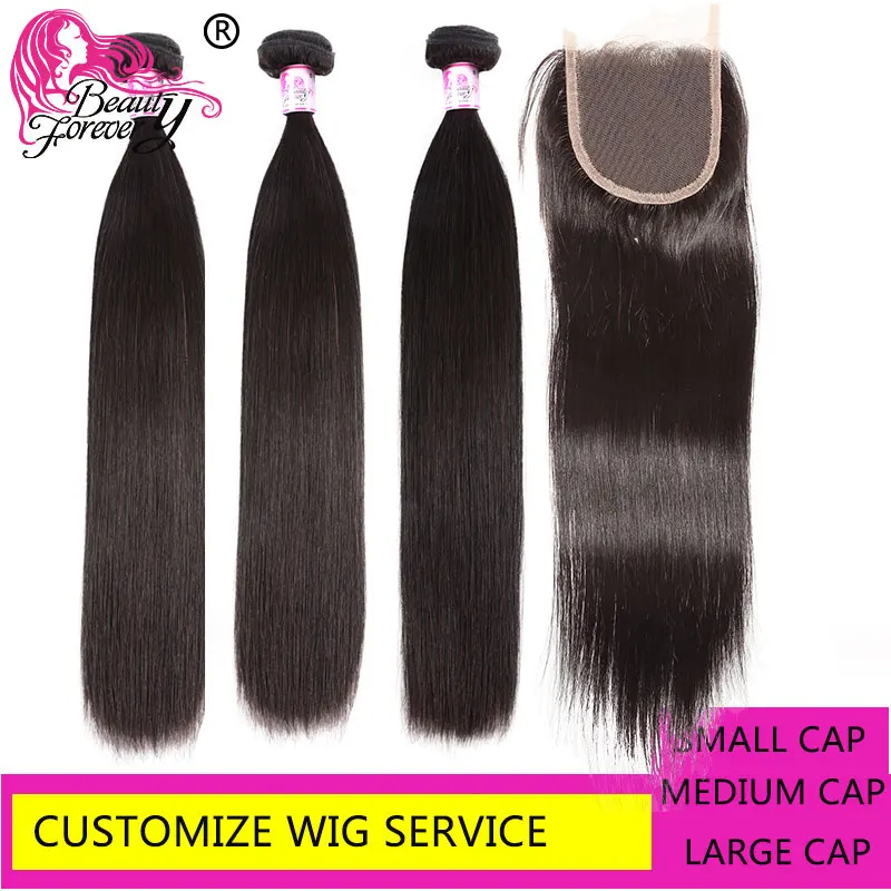 

Beauty Forever Customize Wig Use Brazilian straight Hair Bundles With Closure 3 Bundles With Closure Remy Hair Extension