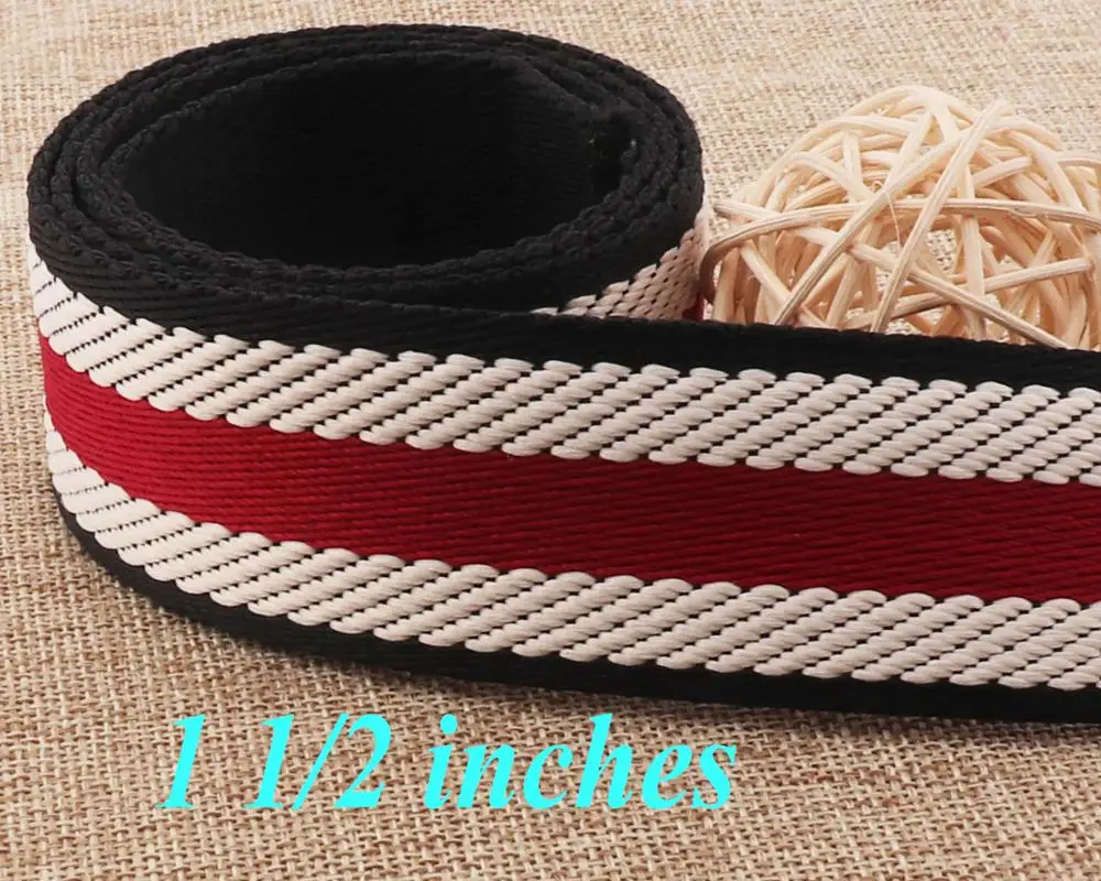 

38mm Dark Red White Striped Black Jacquard Wbbing,Twill Bag Purse Straps Totes Bag Handle Camera Strap Webbing 1 1/2"