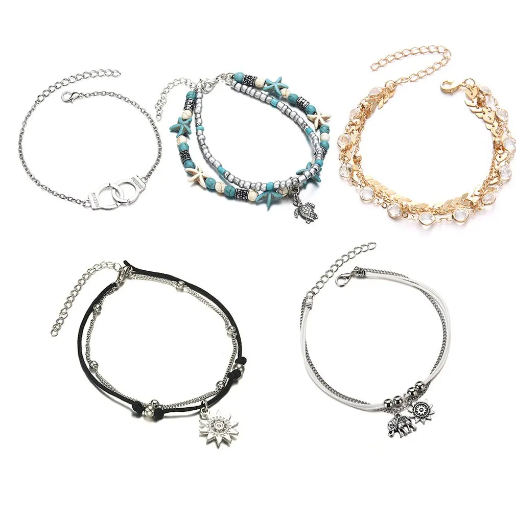 

Bohemian Style Sunflower Design Women Summer Beach Barefoot Ankle Bracelets Fashionable Female Sandals Ankle Strap Best Gift New