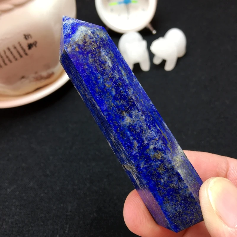 

Natural Crystal Lapis Lazuli Energy Column Hexagonal Prism Green Gold Rough Stone Polishing Energy Column Decoration Decoration