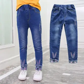 

2019 new spring and autumn Jeans for Girls long pants Children's Kitten Cute Pattern Cat Bunny Jeans Fashion children's trousers