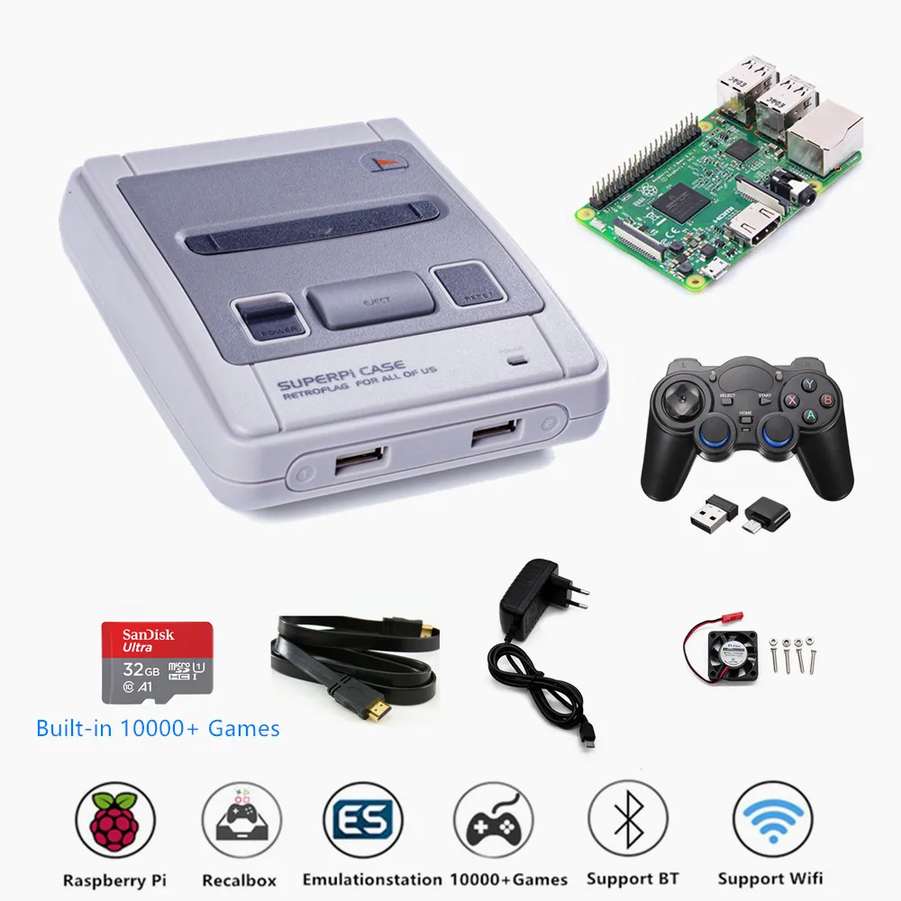 Retroflag ТВ игровых консолей SUPERPi CASE J с Recalbox Системы Raspberry Pi 3B чехол для телефона в