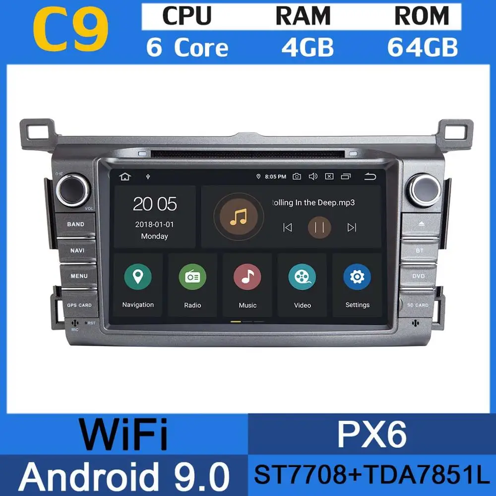 " PX6 4 Гб+ 64 ГБ Android 9,0 Автомобильный мультимедийный dvd-радио GPS для Toyota RAV4 для Toyota Previa RAV 4 2012 2013 DSP CarPlay - Цвет: 6Core 4G RAM 64G PX