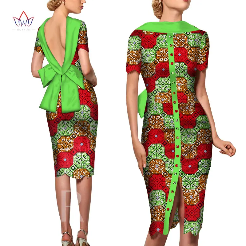 Мода африканские платья для женщин Vestido печать фабричные Изделия элегантная одежда в африканском стиле открытая спина африканская одежда brw WY5676