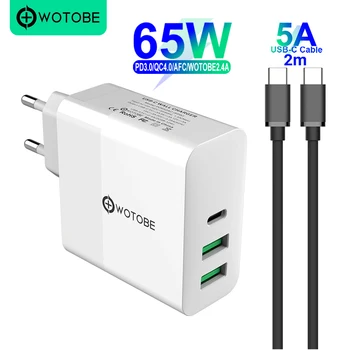 

65W TYPE-C USB-C Power Adapter,1Port PD65W QC3.0 Charger For USB-C Laptops MacBook Pro/Air iPad Pro,2port USB for Samsung iPhone