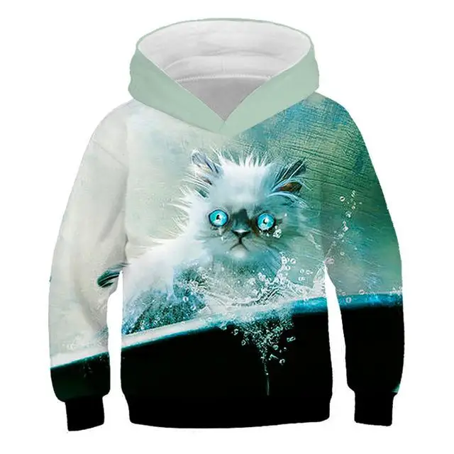 Толстовка с капюшоном и 3D-принтом котенка; стильный свитер с принтом кота; Детский свитер; модная повседневная толстовка с капюшоном для мальчиков и девочек - Цвет: WPT-716