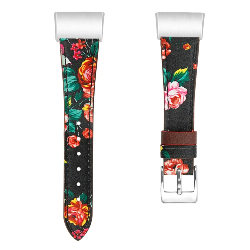 Leather band for Fitbit Charge 3/Charge 3 SE Floral Soft Leather Replacement Accessories Bands Wristband Flower Strap Women Men