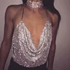 FestivalQueen Brilliant Rhinestone Backless Party Crop Top Women 2022 Summer Deep V Neck Night Club Diamonds Metal Tank Tops ► Photo 3/6