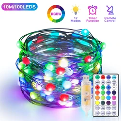10m USB RGB LED Fairy Lights Garland Lamp Remote Control String Light Decorations for Home Bedroom Window New Year Christmas