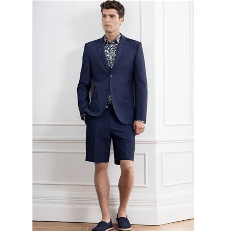 

Latest Man Clothes Blue Men Suit Short Pant Casual Summer Suits Slim Fit 2 Piece Tuxedo Terno Masculino (Jacket+Pant)