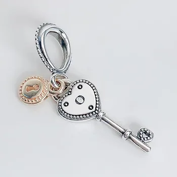 

100% 925 Sterling Silver Charm New Heart Key Pendant Fit Pandora Women Bracelet & Necklace Diy Jewelry