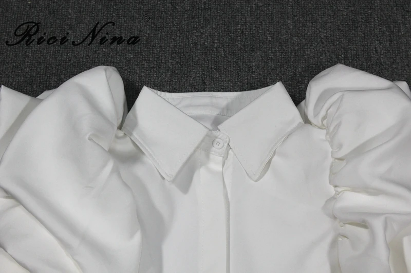 RICININA, элегантная женская блузка, осенняя, с длинным рукавом, на пуговицах, с рюшами, однотонная, повседневная, белая, женская рубашка, топы и блузки для женщин