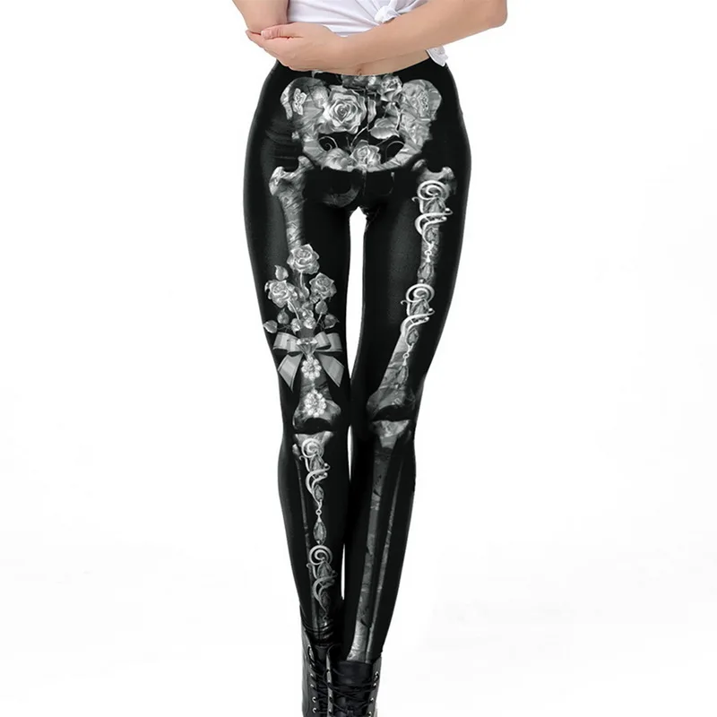 Женские Новые Хэллоуин новые 3D Череп печати облегающие длинные ноги Бодибилдинг женские брюки для отдыха сексуальные тонкие леггинсы - Цвет: Белый