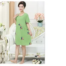 Плюс размер 3XL Новая женская вышитая Цветочная ночная рубашка удобные с короткими рукавами ночная рубашка свободная хлопковая льняная Ночная рубашка Пижама