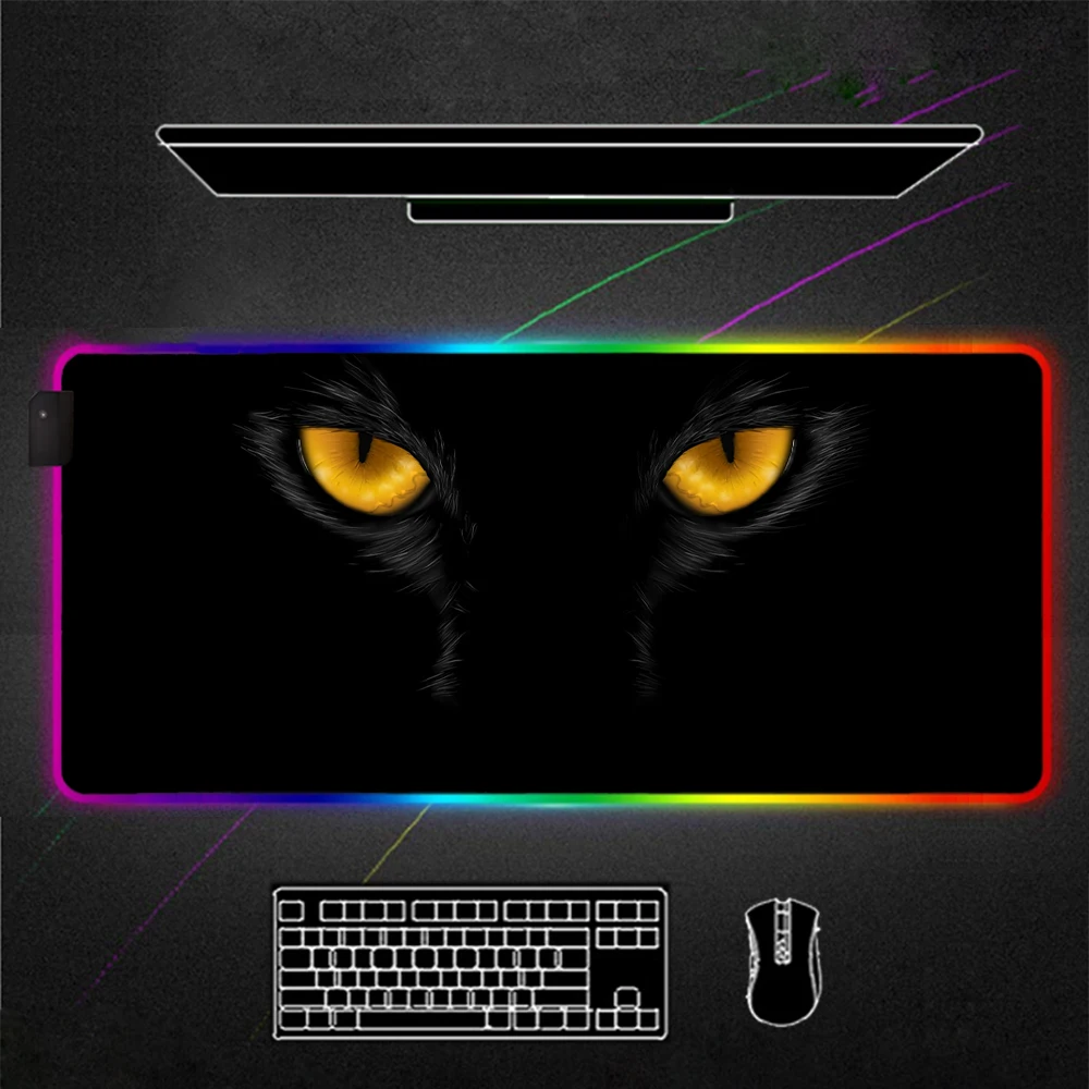 

RGB Mouse Pad Black cat Gamer Accessories Large LED MousePad XXL Gaming Desk Mats PC Desk Play Mat with Backlit cs go warcraft