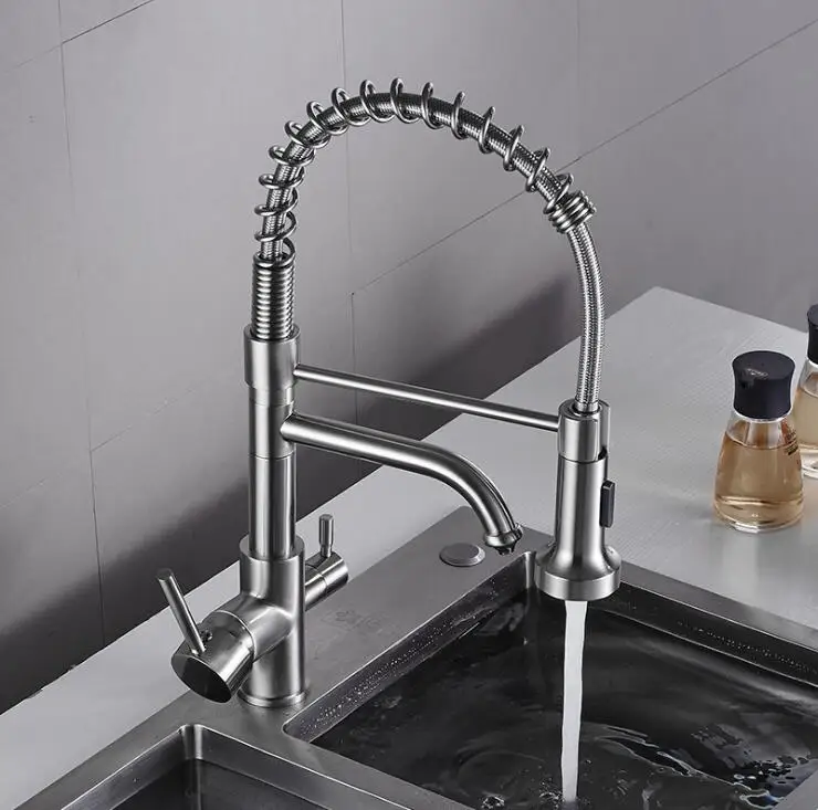 Nickel color Смесители для кухни Никель кухонный фильтр для воды кран Три способа смеситель для раковины кухонный смеситель торнейра para cozinha де parede XT-209 - Цвет: Nickel color
