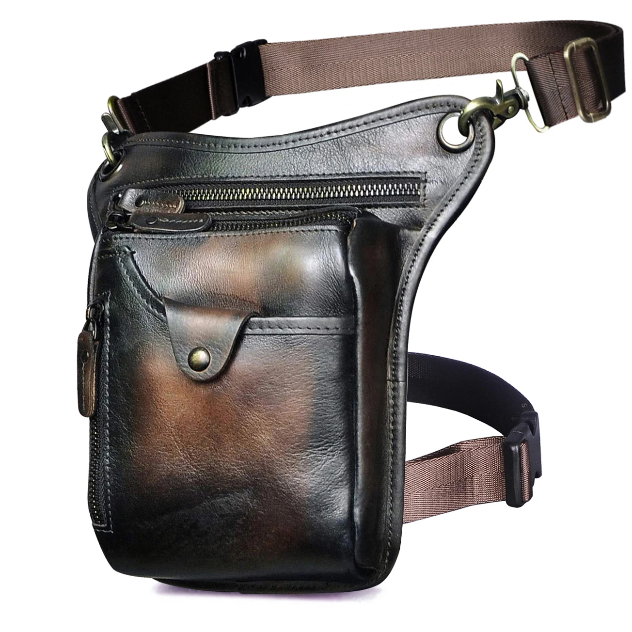 Thick Crazy Horse Leather Men Design Casual Coffee Classic Shoulder Sling Bag Fashion Travel Fanny Waist Belt Pack Leg Bag 211-5 6