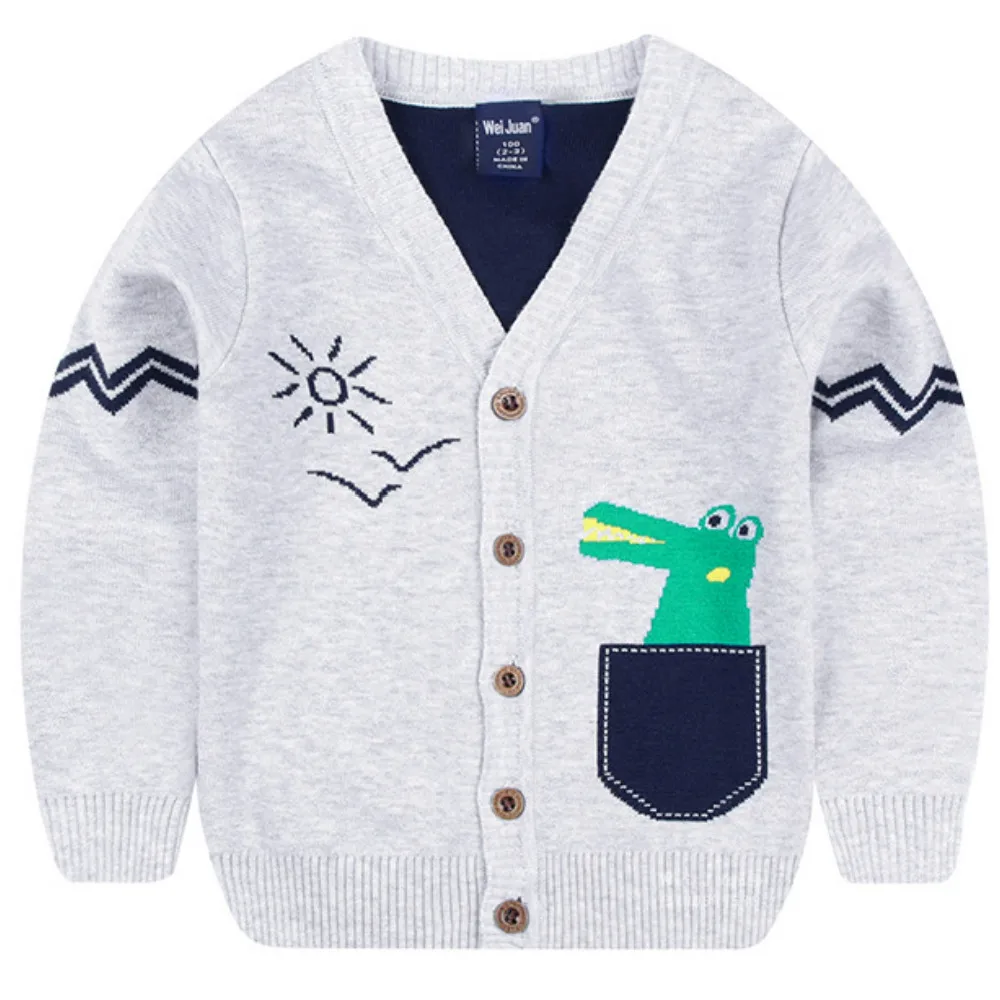

2-7 Y Little Boys Long Sleeve Sweater V Neck Single Breasted Cardigan Cartoon Pattern Autumn Winter Kids Clothes Korean Style
