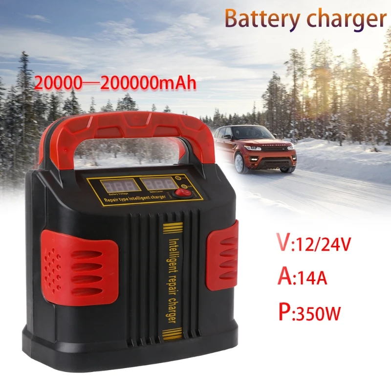 350W 14A AUTO Plus Adjust LCD Battery Charger 12V-24V Car Jump Starter Portable