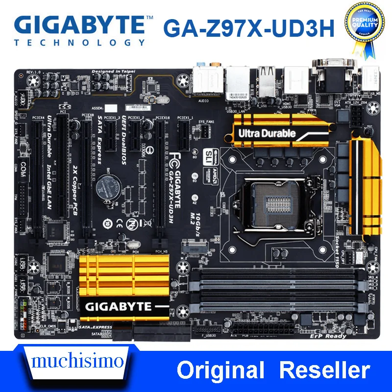 Материнская плата LGA 1150 Gigabyte Intel Z97 DDR3 32 Гб M.2 оригинальная б/у материнская для