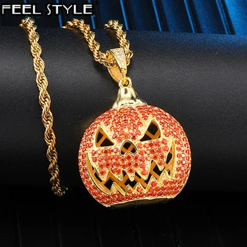 

Full Iced Out Bling Pumpkin Necklace Rhinestone Rope Chain Gold Color Pendants & Necklaces For Men Hip Hop Jewelry Dropshipping
