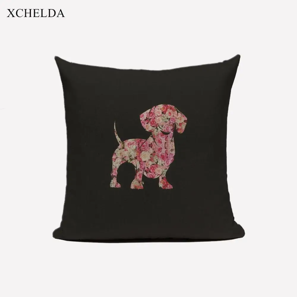 Linen Cushion Cover 45*45  Dachshund Printed Home Decorative Sofa Coffee Car Seat PillowCase Chair Throw Pillow Case funda cojin