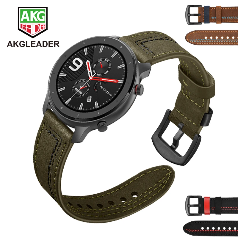 Кожаный ремешок для часов AKGLEADER 20/22 мм Geunine Huawei GT2 Watch 2Pro Amazfit 1 2 Galaxy 46 Gear S3 Band|Ремешки